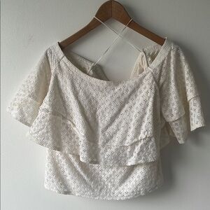Banana Republic Cream Flutter Sleeve Crop Blouse